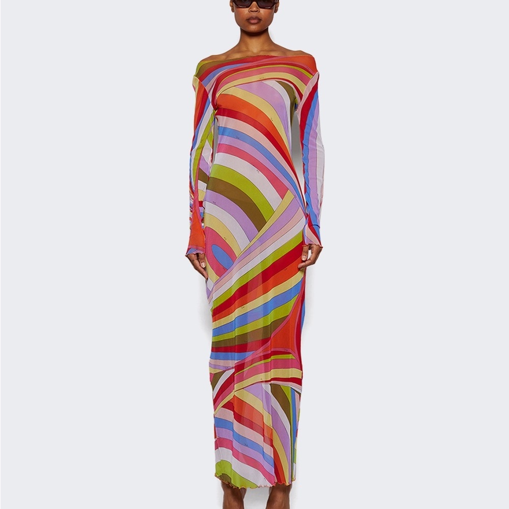 Emilio Pucci Multicolor Striped Maxi Dress